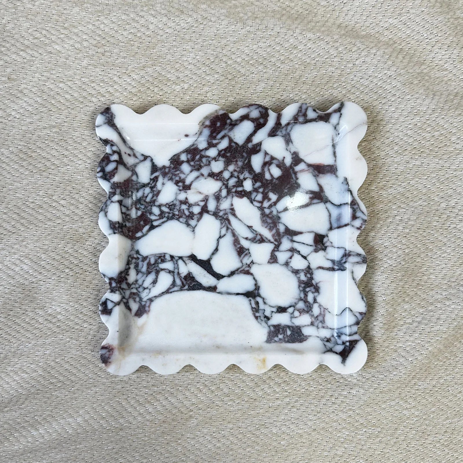 Decorative Travertine Tray, Square Scalloped Edge Natural Stone Jewelry Organizer, Home Decor Storage for Keys Rings Essentials